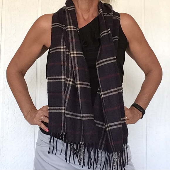 TARTAN PLAID NAVY BLUE SCARF UNISEX - Picture 2 of 12